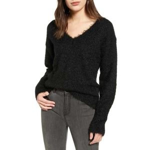 Chelsea28 Eyelash Metallic Sweater Black V-neck